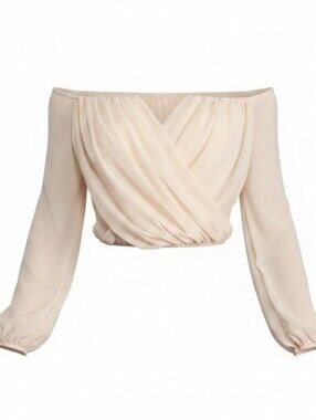 WINDSOR | Off Shoulder Chiffon Going Out V-Neck Crop Top Romantic Peasant |‎ M